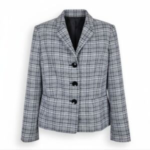 Le Suit Separates Blazer Women Size 14 Black White Textured Pockets 3 Button